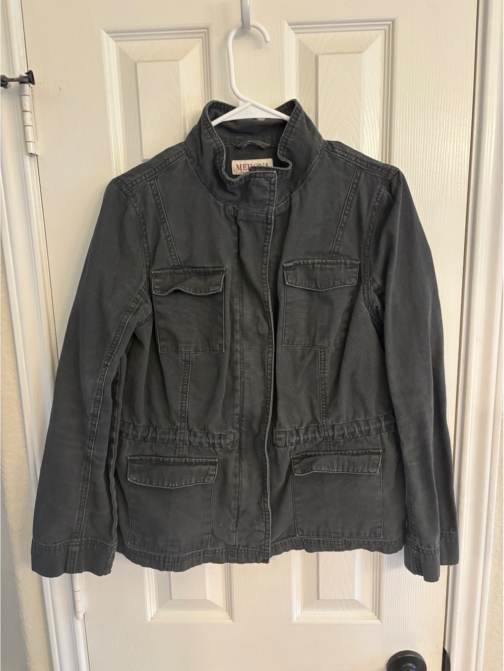 Merona Utility Jacket Women’s Medium Gray Military Field Zip Snap Coat